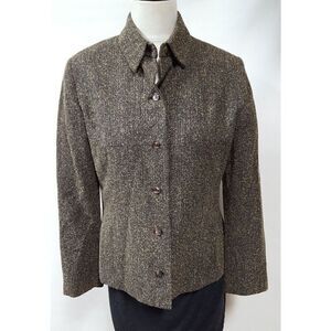 Jones Wear Brown Tweed Blazer Size 12P  Button Front Lined Career Office Wear